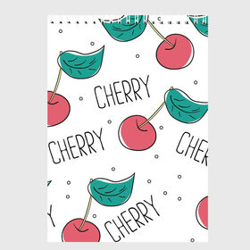 Скетчбук с принтом Вишенки Cherry , 100% бумага
 | 48 листов, плотность листов — 100 г/м2, плотность картонной обложки — 250 г/м2. Листы скреплены сверху удобной пружинной спиралью | cherry | белый | вишня | красный | лето | надпись | сад | черенок | черешня | ягода