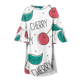 Детское платье 3D с принтом Вишенки Cherry , 100% полиэстер | прямой силуэт, чуть расширенный к низу. Круглая горловина, на рукавах — воланы | cherry | белый | вишня | красный | лето | надпись | сад | черенок | черешня | ягода