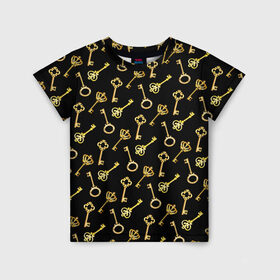 Детская футболка 3D с принтом Золотые ключики , 100% гипоаллергенный полиэфир | прямой крой, круглый вырез горловины, длина до линии бедер, чуть спущенное плечо, ткань немного тянется | gold | golden | hipster | pattern | retro | винтаж | волшебный | джаз | замок | золотистый | золото | золотой ключик | империя | классика | ключ | ключик | корона | открытие | паттерн | ретро стиль | символ | сказочный