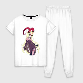 Женская пижама хлопок с принтом Лилит , 100% хлопок | брюки и футболка прямого кроя, без карманов, на брюках мягкая резинка на поясе и по низу штанин | 