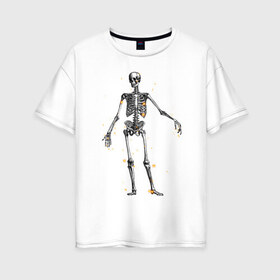 Женская футболка хлопок Oversize с принтом The skeleton and the fireflies , 100% хлопок | свободный крой, круглый ворот, спущенный рукав, длина до линии бедер
 | 