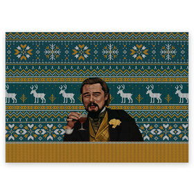 Поздравительная открытка с принтом Кэлвин Кэнди , 100% бумага | плотность бумаги 280 г/м2, матовая, на обратной стороне линовка и место для марки
 | Тематика изображения на принте: джанго особожденный | кэлвин кэнди | леонардо ди каприо | рождественский свитер