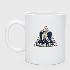 Кружка с принтом Daft Punk , керамика | объем — 330 мл, диаметр — 80 мм. Принт наносится на бока кружки, можно сделать два разных изображения | Тематика изображения на принте: daft punk | лого | музыка | музыкальный дуэт.