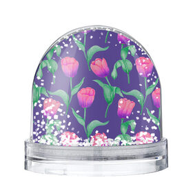 Снежный шар с принтом Тюльпаны на фиолетовом фоне , Пластик | Изображение внутри шара печатается на глянцевой фотобумаге с двух сторон | зеленый | листья | любовь | паттерн | праздник | природа | растения | розовый | романтика | тюльпаны | узор | фиолетовый | цветы