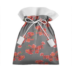 Подарочный 3D мешок с принтом Цветы айвы на сером фоне , 100% полиэстер | Размер: 29*39 см | Тематика изображения на принте: айва | весна | красный | лето | паттерн | подарок | природа | растения | романтика | серый | узор | цветы