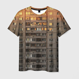 Мужская футболка 3D с принтом Панелька , 100% полиэфир | прямой крой, круглый вырез горловины, длина до линии бедер | Тематика изображения на принте: архитектура | грусть | здание | панелька | панельный дом | россия | советский | ссср | фото | эстетика