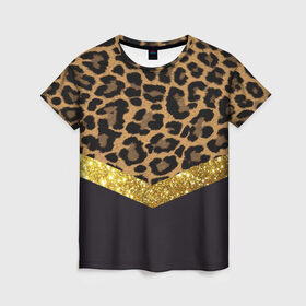Женская футболка 3D с принтом Леопардовый принт , 100% полиэфир ( синтетическое хлопкоподобное полотно) | прямой крой, круглый вырез горловины, длина до линии бедер | success | swagg | блеск | блестки | животнй принт | золотистый | золото | золотой | леопард | леопардовый принт | понты | тигровый