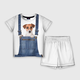 Детский костюм с шортами 3D с принтом ЩЕНОК В КАРМАШКЕ ,  |  | dog | jeans | packet | гав | джинсовый | дружок | животные | звери | карман | комбинезон | ломашние | одежда | пес | собака | щенок