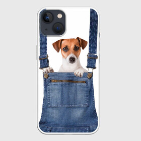 Чехол для iPhone 13 с принтом ЩЕНОК В КАРМАШКЕ ,  |  | dog | jeans | packet | гав | джинсовый | дружок | животные | звери | карман | комбинезон | ломашние | одежда | пес | собака | щенок
