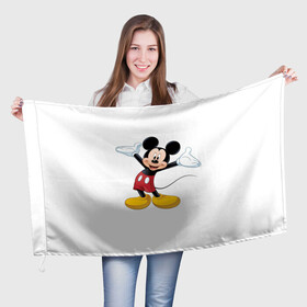 Флаг 3D с принтом Микки Мауc , 100% полиэстер | плотность ткани — 95 г/м2, размер — 67 х 109 см. Принт наносится с одной стороны | disney | микки маус