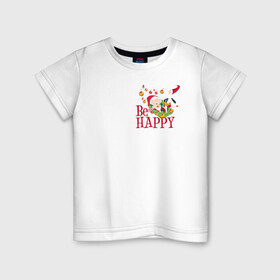 Детская футболка хлопок с принтом Be happy , 100% хлопок | круглый вырез горловины, полуприлегающий силуэт, длина до линии бедер | Тематика изображения на принте: daffy | duck | looney | pig | porky | tunes | vdzajul | дак | даффи | пиг | порки
