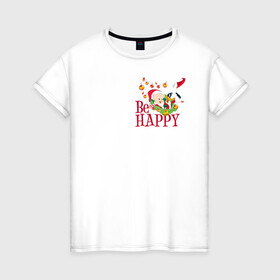 Женская футболка хлопок с принтом Be happy , 100% хлопок | прямой крой, круглый вырез горловины, длина до линии бедер, слегка спущенное плечо | daffy | duck | looney | pig | porky | tunes | vdzajul | дак | даффи | пиг | порки