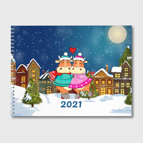Альбом для рисования с принтом Влюбленные бык и корова 2021 , 100% бумага
 | матовая бумага, плотность 200 мг. | Тематика изображения на принте: 2021 | 7 января | bull | newyear | santa | бык | быки | бычок | год быка | дед мороз | корова | новогодние каникулы | новогодние праздники | новый 2021 | новый год | новый год 2021 | рождество | сани | санта | санта клаус