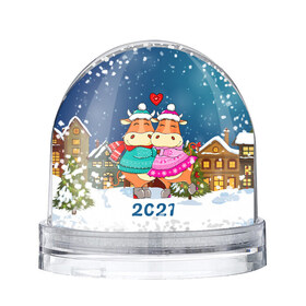 Снежный шар с принтом Влюбленные бык и корова 2021 , Пластик | Изображение внутри шара печатается на глянцевой фотобумаге с двух сторон | 2021 | 7 января | bull | newyear | santa | бык | быки | бычок | год быка | дед мороз | корова | новогодние каникулы | новогодние праздники | новый 2021 | новый год | новый год 2021 | рождество | сани | санта | санта клаус