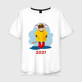 Мужская футболка хлопок Oversize с принтом Год быка 2021 , 100% хлопок | свободный крой, круглый ворот, “спинка” длиннее передней части | 