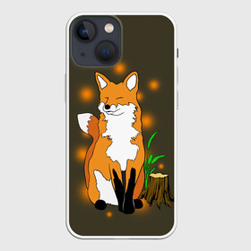 Чехол для iPhone 13 mini с принтом Лиса в лесу ,  |  | animals | fox | в лесу | дерево | дикий | животные | зверек | зверь | кусты | лес | лесной | лесные | лиса | лисенок | лисица | лисичка | листья | мордочка | мультяшный | пенек | природа | растения | рыжая