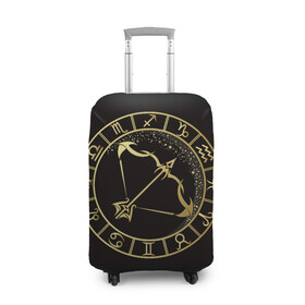 Чехол для чемодана 3D с принтом Стрелец , 86% полиэфир, 14% спандекс | двустороннее нанесение принта, прорези для ручек и колес | знаки зодиака | золотой рисунок | стрелец | черный фон