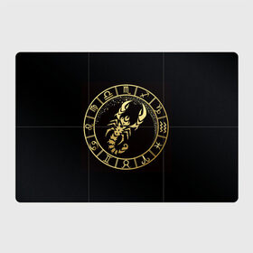 Магнитный плакат 3Х2 с принтом Скорпион , Полимерный материал с магнитным слоем | 6 деталей размером 9*9 см | знаки зодиака | золотой рисунок | скорпион | черный фон