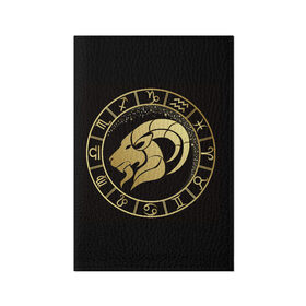 Обложка для паспорта матовая кожа с принтом Козерог , натуральная матовая кожа | размер 19,3 х 13,7 см; прозрачные пластиковые крепления | знаки зодиака | золотой рисунок | козерог | черный фон