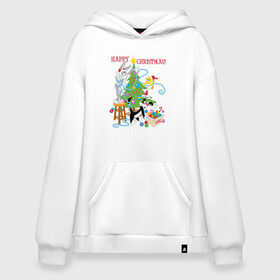 Худи SuperOversize хлопок с принтом Happy Christmas! , 70% хлопок, 30% полиэстер, мягкий начес внутри | карман-кенгуру, эластичная резинка на манжетах и по нижней кромке, двухслойный капюшон
 | bugs | bunny | cat | looney | sylvester | tunes | vdzajul | багз | бани | банни | сильвестр кот | твити