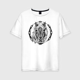 Женская футболка хлопок Oversize с принтом Лошадь , 100% хлопок | свободный крой, круглый ворот, спущенный рукав, длина до линии бедер
 | tayavuk | геометрия | графика. | лошади | лошадь | рисунок