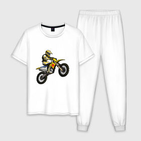 Мужская пижама хлопок с принтом Suzuki (+спина) , 100% хлопок | брюки и футболка прямого кроя, без карманов, на брюках мягкая резинка на поясе и по низу штанин
 | Тематика изображения на принте: bike | moto | motorcycle | sport | suzuki | байк | мото | мотоциклы | спорт | сузуки