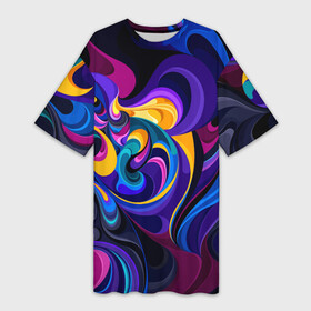 Платье-футболка 3D с принтом Абстрактный Узор(тёмный) ,  |  | геометрия | кислотный | краски | модные | полосы | разводы | текстуры | цветной | яркий