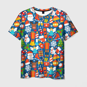 Мужская футболка 3D с принтом Новогодняя сказка , 100% полиэфир | прямой крой, круглый вырез горловины, длина до линии бедер | 