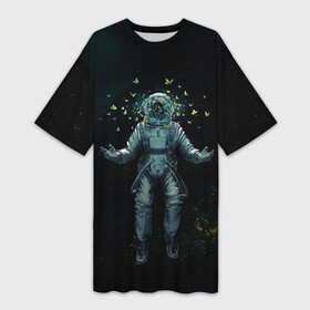 Платье-футболка 3D с принтом Космонавт и бабочки в космосе ,  |  | cosmos | space | вселенная | звезды | космонавт | космос | млечный путь