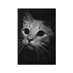 Обложка для паспорта матовая кожа с принтом Чёрный кот , натуральная матовая кожа | размер 19,3 х 13,7 см; прозрачные пластиковые крепления | Тематика изображения на принте: животное | кот | кошка | тёмный рисунок | чёрный фон