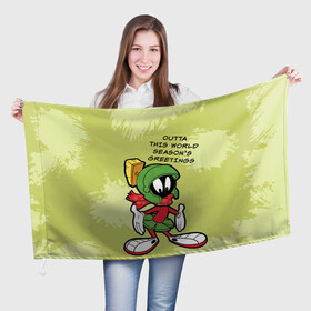 Флаг 3D с принтом Seasons greetings , 100% полиэстер | плотность ткани — 95 г/м2, размер — 67 х 109 см. Принт наносится с одной стороны | looney | martian | marvin | tunes | vdzajul | марвин | марсианин