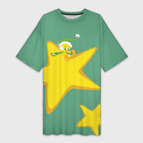 Платье-футболка 3D с принтом Tweety and stars ,  |  | Тематика изображения на принте: looney | tunes | tweety | vdzajul | твити