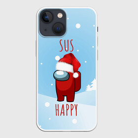 Чехол для iPhone 13 mini с принтом SUS HAPPY AMONG US ,  |  | claus | imposter | impostor | red | santa | амонг ас | ёлка | клаус | красный | нг | новогодний | подозрительный | предатель | санта | скин | счастливый