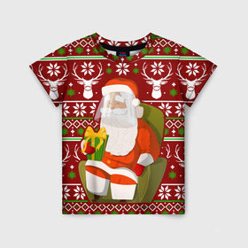 Детская футболка 3D с принтом Санта с защитным экраном , 100% гипоаллергенный полиэфир | прямой крой, круглый вырез горловины, длина до линии бедер, чуть спущенное плечо, ткань немного тянется | deer | happy new year | new year | santa | защитный экран | корона | коронавирус | новогодний свитер | новый год | санта | санта клаус | свитер | свитер с маской | свитер с оленями