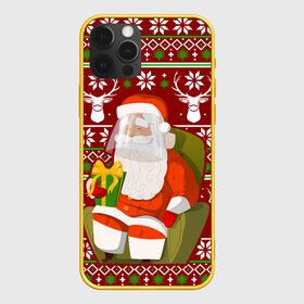 Чехол для iPhone 12 Pro с принтом Санта с защитным экраном , силикон | область печати: задняя сторона чехла, без боковых панелей | deer | happy new year | new year | santa | защитный экран | корона | коронавирус | новогодний свитер | новый год | санта | санта клаус | свитер | свитер с маской | свитер с оленями