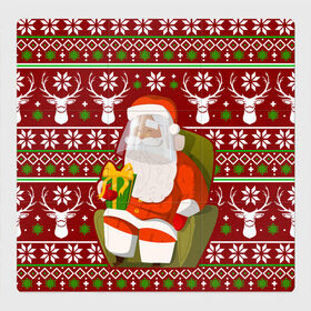 Магнитный плакат 3Х3 с принтом Санта с защитным экраном , Полимерный материал с магнитным слоем | 9 деталей размером 9*9 см | Тематика изображения на принте: deer | happy new year | new year | santa | защитный экран | корона | коронавирус | новогодний свитер | новый год | санта | санта клаус | свитер | свитер с маской | свитер с оленями
