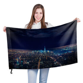 Флаг 3D с принтом Ночной город , 100% полиэстер | плотность ткани — 95 г/м2, размер — 67 х 109 см. Принт наносится с одной стороны | city | new york city | город | ночь | нью йорк