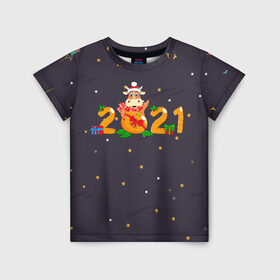 Детская футболка 3D с принтом 2021 Новый Год , 100% гипоаллергенный полиэфир | прямой крой, круглый вырез горловины, длина до линии бедер, чуть спущенное плечо, ткань немного тянется | 
