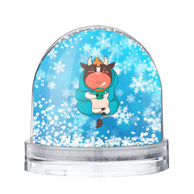 Снежный шар с принтом Бычок с кружкой кофе , Пластик | Изображение внутри шара печатается на глянцевой фотобумаге с двух сторон | 
