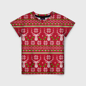 Детская футболка 3D с принтом Viral sweater , 100% гипоаллергенный полиэфир | прямой крой, круглый вырез горловины, длина до линии бедер, чуть спущенное плечо, ткань немного тянется | deer | happy new year | new year | santa | защитный экран | корона | коронавирус | новогодний свитер | новый год | свитер | свитер с маской | свитер с оленями