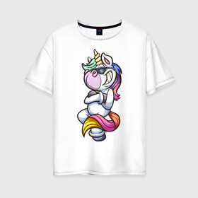Женская футболка хлопок Oversize с принтом Cool Unicorn , 100% хлопок | свободный крой, круглый ворот, спущенный рукав, длина до линии бедер
 | арт | графика | единорог | пони | фэнтази