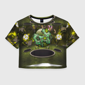 Женская футболка Crop-top 3D с принтом AbstractThings 3 , 100% полиэстер | круглая горловина, длина футболки до линии талии, рукава с отворотами | абстракция | атмосфера | зелёный | шар