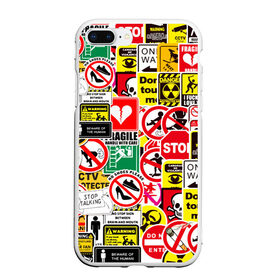 Чехол для iPhone 7Plus/8 Plus матовый с принтом Запрещающие знаки , Силикон | Область печати: задняя сторона чехла, без боковых панелей | danger | sticker bombing | запрещающие знаки | опасность | прикол | стикер бомбинг | череп