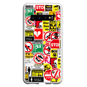 Чехол для Samsung Galaxy S10 с принтом Запрещающие знаки , Силикон | Область печати: задняя сторона чехла, без боковых панелей | Тематика изображения на принте: danger | sticker bombing | запрещающие знаки | опасность | прикол | стикер бомбинг | череп