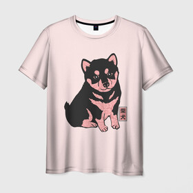 Мужская футболка 3D с принтом Щенок Сиба-Ину , 100% полиэфир | прямой крой, круглый вырез горловины, длина до линии бедер | милота | сиба ину | собака | шиба | щенок
