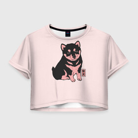Женская футболка Crop-top 3D с принтом Щенок Сиба-Ину , 100% полиэстер | круглая горловина, длина футболки до линии талии, рукава с отворотами | милота | сиба ину | собака | шиба | щенок