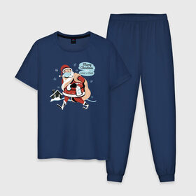 Мужская пижама хлопок с принтом Merry Christmas , 100% хлопок | брюки и футболка прямого кроя, без карманов, на брюках мягкая резинка на поясе и по низу штанин
 | 