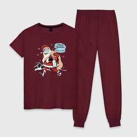Женская пижама хлопок с принтом Merry Christmas , 100% хлопок | брюки и футболка прямого кроя, без карманов, на брюках мягкая резинка на поясе и по низу штанин | 