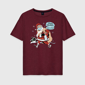 Женская футболка хлопок Oversize с принтом Merry Christmas , 100% хлопок | свободный крой, круглый ворот, спущенный рукав, длина до линии бедер
 | 