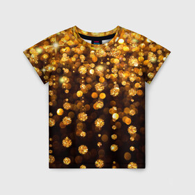 Детская футболка 3D с принтом ЗОЛОТЫЕ БЛЕСТКИ , 100% гипоаллергенный полиэфир | прямой крой, круглый вырез горловины, длина до линии бедер, чуть спущенное плечо, ткань немного тянется | gold | pattern | rain | блестки | блестящий | дождь | звезды | золото | красиво | новый год | праздник | снежинки | текстуры